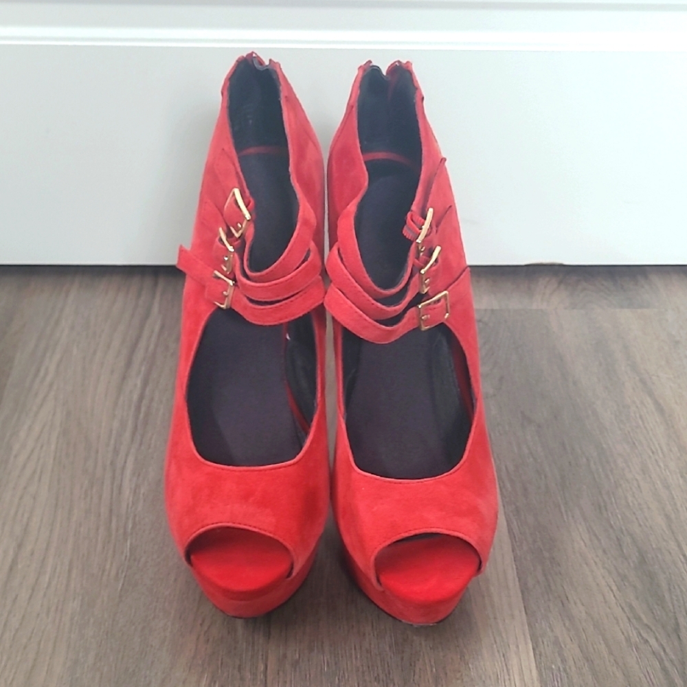 Aldo Red Saude Women's Peep-Toe Platform Heels Size 9
